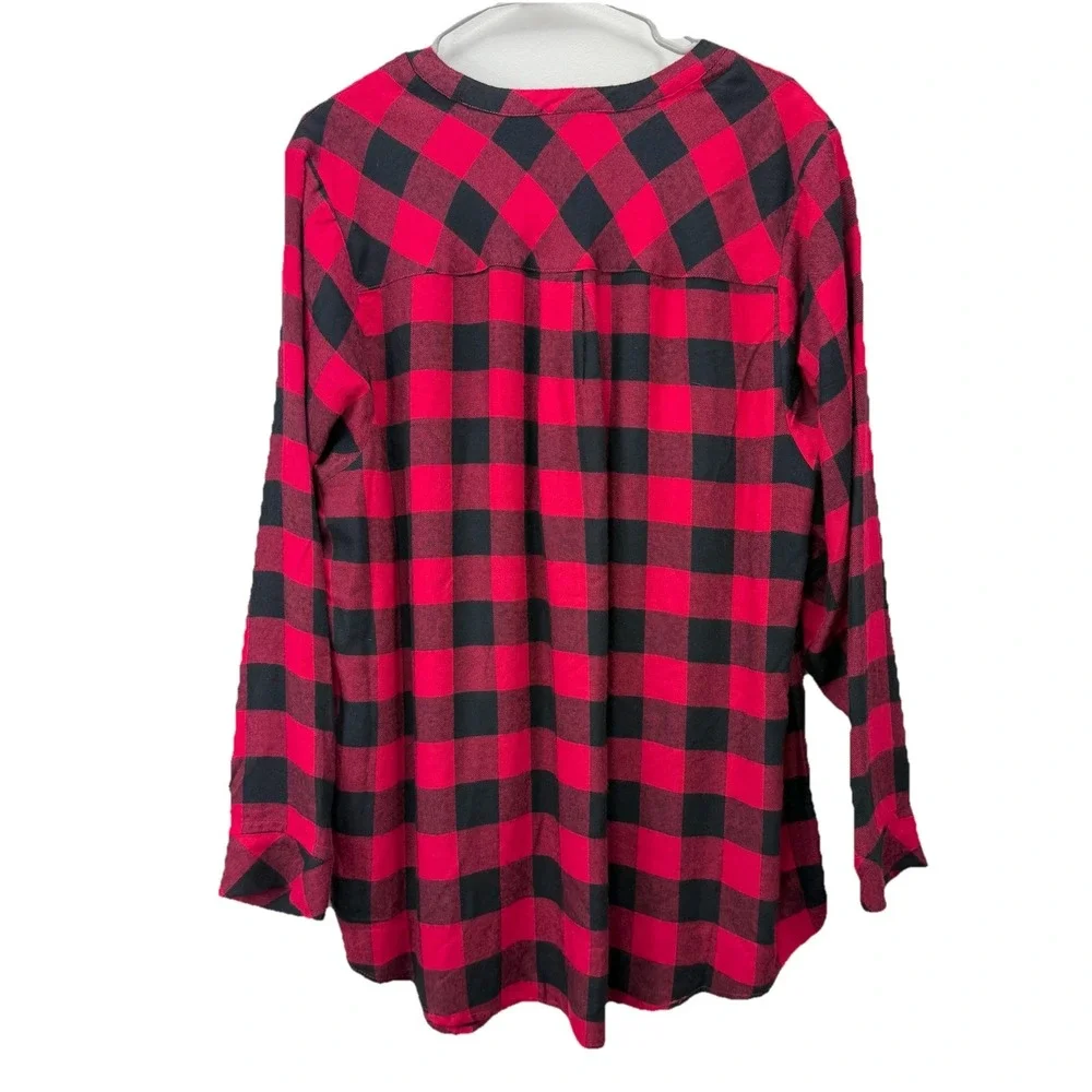 Torrid Lizzie Black Red Buffalo Plaid Twill Button Up Long Sleeve‎ Shirt Size 3X
